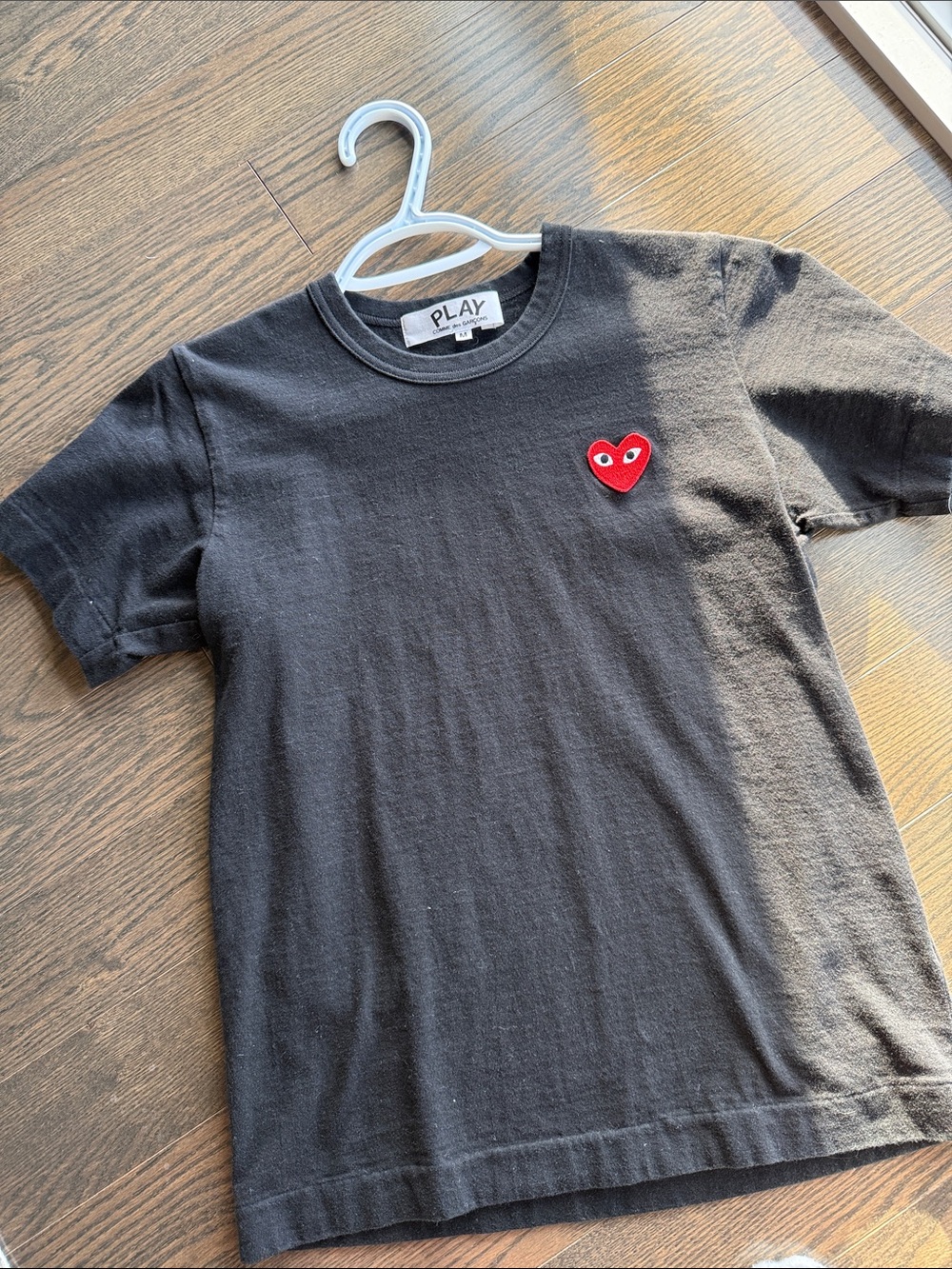 Comme des Garcons Play Black Short-Sleeve Tee with Red Heart Patch